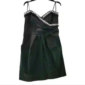 VTG Deb Rhinestone Sweet Heart Bow Front Pocket Party Black Occasion Dress.